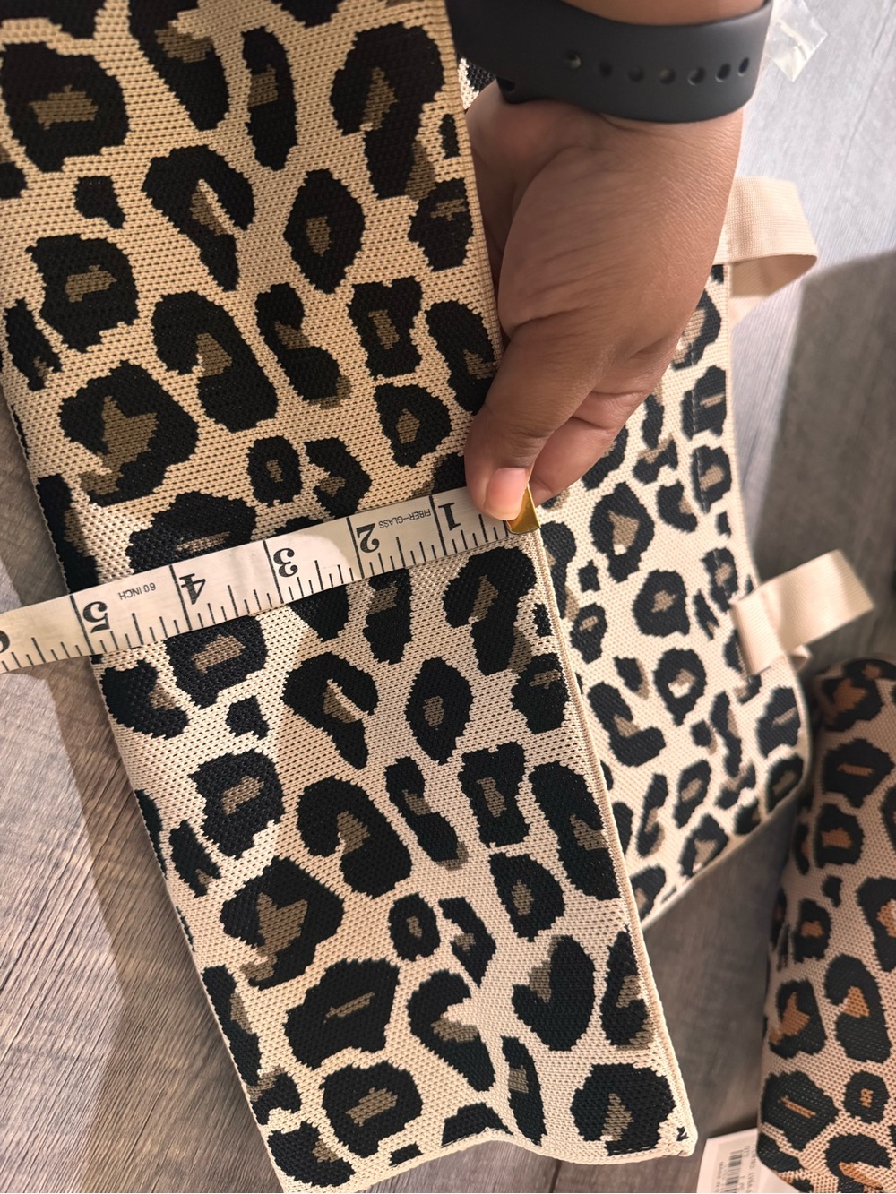 Beige Leopard Knit Tote Bag with Black Print - Picture 5 of 7
